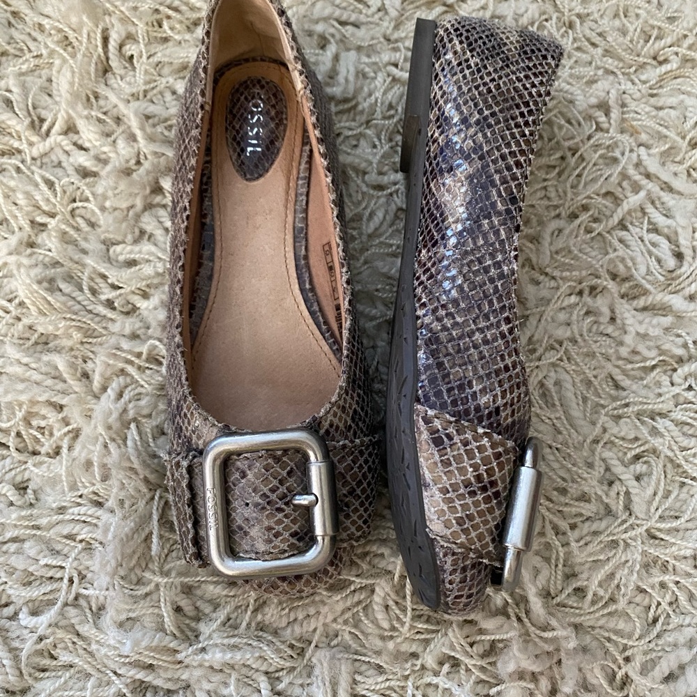 Fossil Snake Reptile Print With Silver Buckles Sl… - image 1